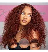 Sunber Curly Human Hair Lace Front Wig Put On and Go Pre Cut Lace Reddish Brown Curly 7x5 Lace Cl...