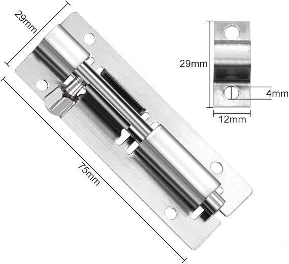 2PCS Door Lock Bolt 3(75mm), Stainless Steel Door Latch Slide Bolts Lock with Screws for Bathroom, Bedroom, Shed, Garden, Toilet, Easy Fit