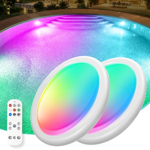Askyli Pool Lights for Above Ground Pools Upgraded Rechargeable Dynamic Lighting Inground Pool Lights that Float w/Remote 16H Runtimes Underwater LED Pools Light with Timer Off for Hot Tub Pond-2PC