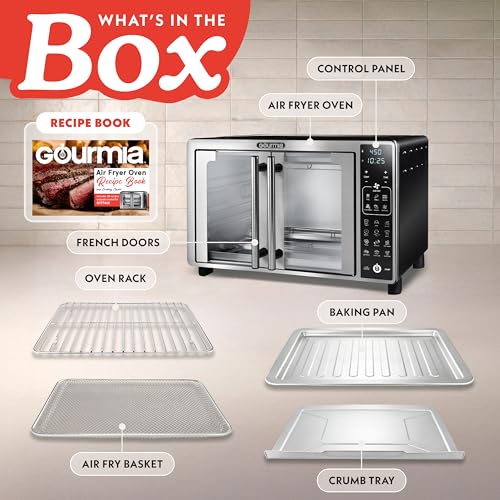 Image of Gourmia Air Fryer French Door Toaster Oven - 6-Slice Capacity, LED Display with 19 Cooking Presets, Stainless Steel