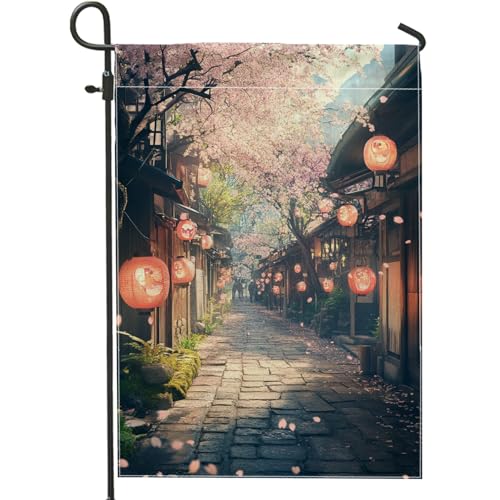 Bandera de jardín de flores de cerezo, melocotón, cerezos, decoración al aire libre, bandera de arpillera de doble cara, decoración de jardín de primavera, 12 x 18 pulgadas