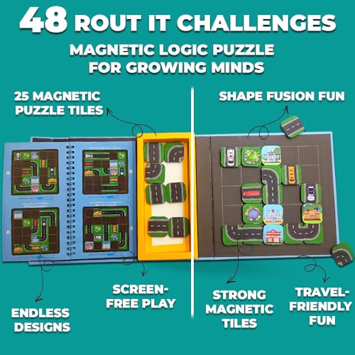 Image of Magnalogix Route It Magnetic Logic Game for Kids 5-8 Years Old - Brain Teaser Puzzle & Strategy Board Game | Screen-Free Educational STEM Toy for Boys & Girls | 5x5 Grid Path Building Travel Game