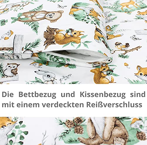 TupTam Baby Crib Pram Bedding Set Duvet Pillow - 4 pieces, Animals in leaves, 80x80 cm - Image 2