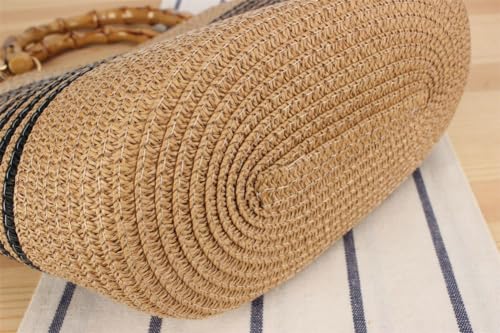 Image of Epsion Womens Large Straw Tote Bag Bamboo Handle Handmade Woven Beach Shoulder Bag Top Handle Purse for Summer, Camel
