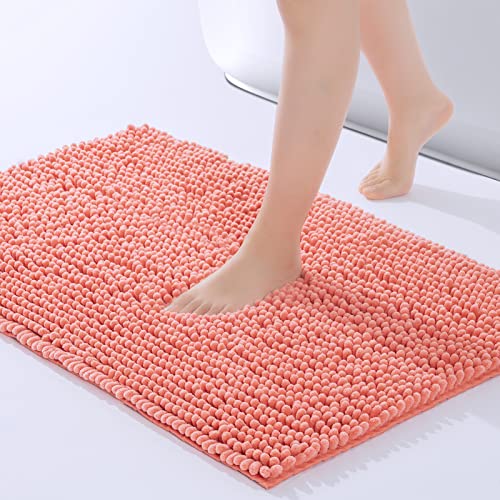 Freshmint Large Bathroom Rugs Non-Slip Bath Mat 36”X24”, Washable Soft Long Shower Mat For Floor & Tub Fluffy Shag Bath Rugs, Durable Water Absorbent Microfiber Shower Rugs, Coral #TOP11