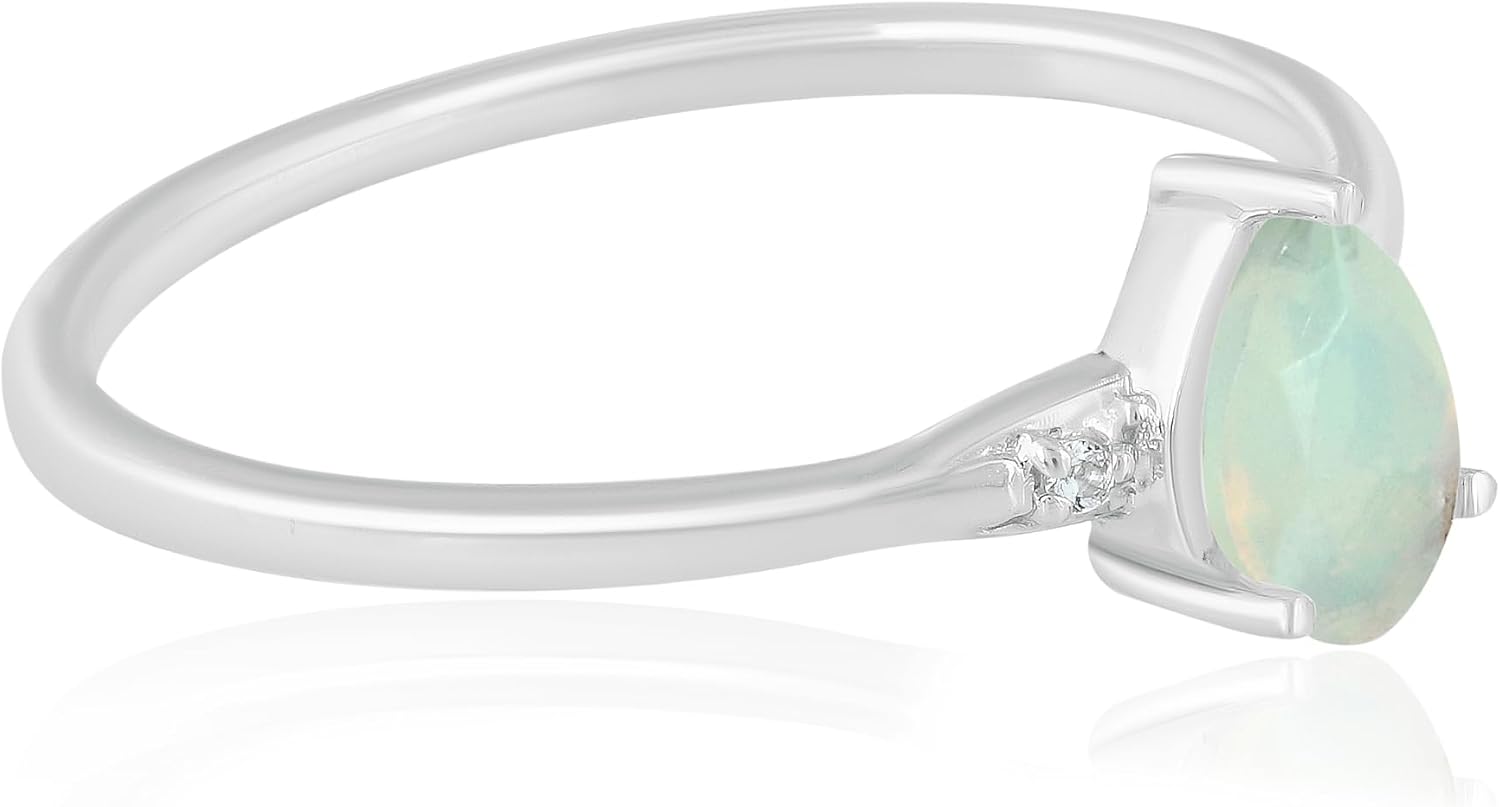 Dew Sterling Silver Genuine Gemstone Stackable Pear Ring, Sizes 6-8