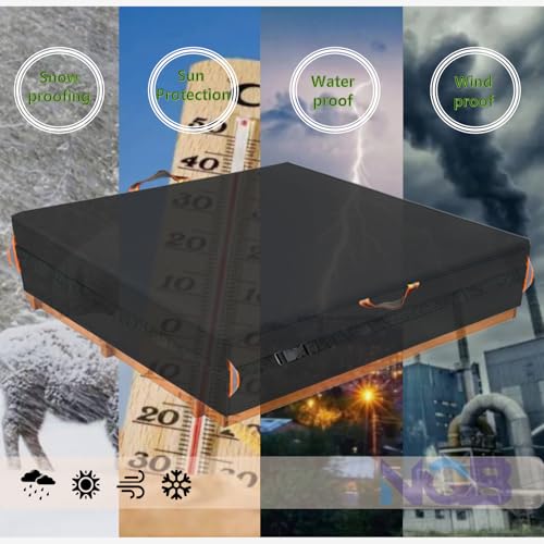 Image of Sandbox Cover, Outdoor Large Sandbox Cover for Preschoolers, Waterproof Square SandBoxs Covers for Sand Protection, Featuring Handles, Strap with Buckle, Bottom Drawstring（Black，66 inch Lx66 inch Wx8 inch H