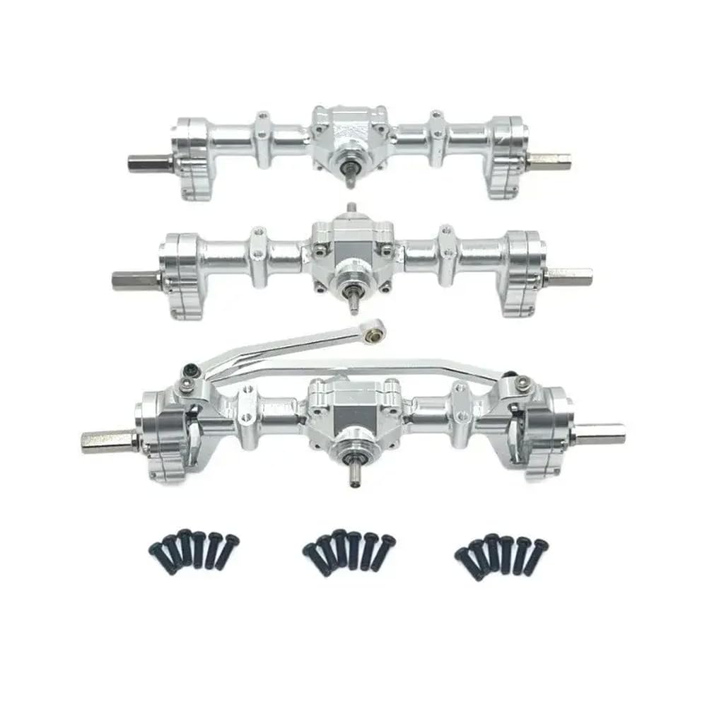 Metal Axle Set Front Middle Rear Compatible with 1/16 Scale B16 B36 6WD RC Vehicle Upgrade Parts Compatible with Various RC Car Models(Silver)