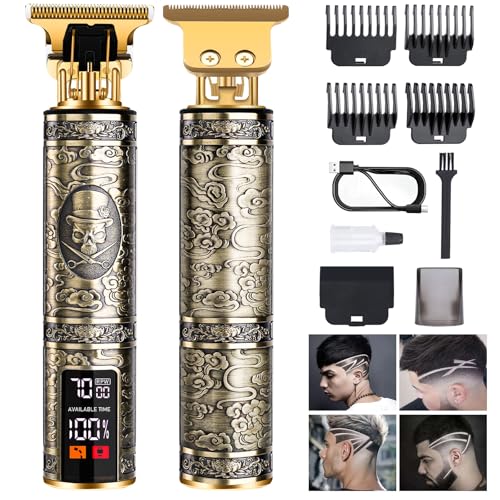 Professional Beard and Hair Trimmer for Men Cordless Rechargeable Grooming Kit with Zero-Gap T-Blade Shaver, LCD Display and Long-Lasting Battery, Gift for Men