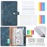 A6 Budget Binder,6 Ringbuch Notizbuch,PU Leder Loseblatt Notizbuch mit 12 PVC Cash envelope, 12 Spesen budgetblätter und 2 Etikettenaufklebern,Budget Planner for Geld sparen (Blau)