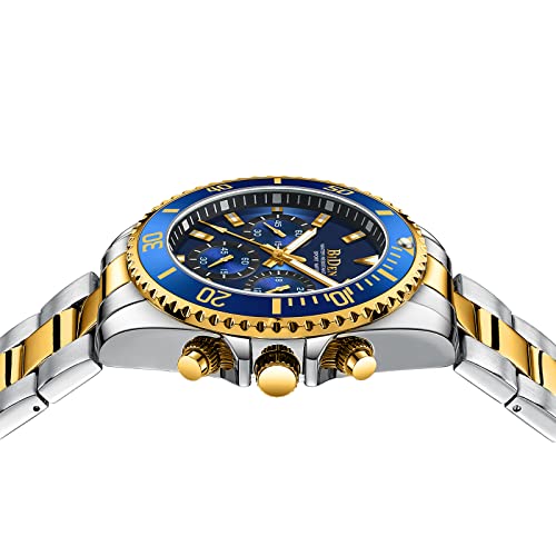 image for BIDEN Mens Watches Chronograph Gold Blue Stainless Steel Waterproof Da