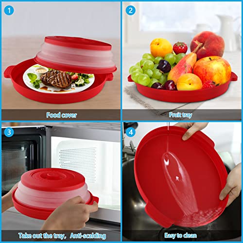 Microwave Splatter Cover With Plate Tray Set Microwave Cover For Food Bpa Free 10.6 Inch Lid Microwave Splatter Guard Fit More Plates (Red) #TOP5
