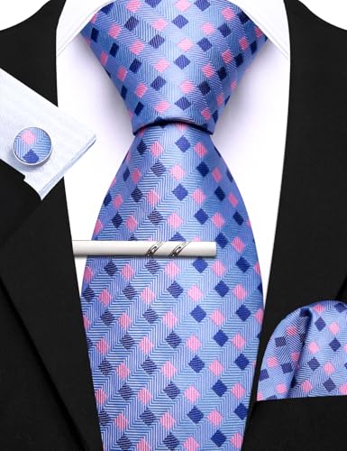 Image of Barry.Wang 6 PCS Men Ties Set Silk Business Fashion Woven Necktie Handkerchief Cufflinks Paisley Stripe Wedding Party