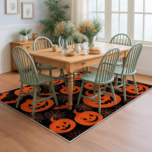 Tapis citrouille Halloween antidérapant de salon 1,5x2,1m