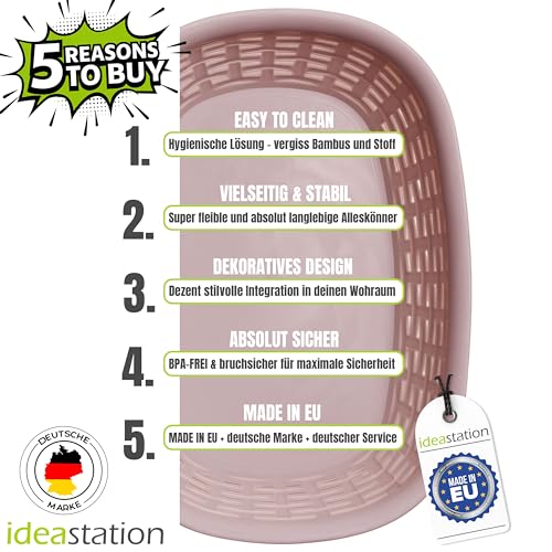 idea-station Aufbewahrungskorb Plastik in Rattan Optik - 6 Stück - 2L / 25.5x18x7.5 cm - pastell - stapelbarer Korb Aufbewahrung - kleine Körbchen Bad - Organizer Körbe & Behälter