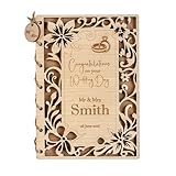 JoyForge Tarjeta de boda personalizada para novia y novio, recuerdo de boda de madera grabada a medida, tarjeta de felicitación para hijo e nuera, regalo de lujo para recién casados, Mr & Mrs