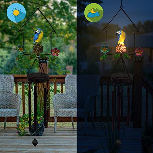 Bqoqb Solar Owl Wind Chime Outdoor Led Light Up Bird Wind Chime Garden Owl Sculpture Yard Art For Room Balcony Window Garden Yard Patio Lawn Decoration(Blue Parrot) #TOP3