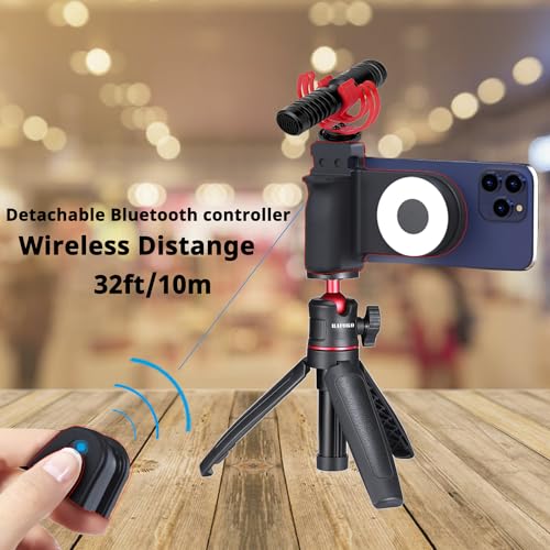 HAFOKO Magnetic Smartphone CapGrip Camera with Light Cell Phone Camera Grip Tripod Mount w 1/4\" Cold Shoe with Detachable Bluetooth Wireless Remote Compatible for iPhone All Phones Shooting