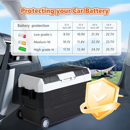 Image of OLIXIS Portable Car Refrigerator, 42QT Dual-Zone Electric Cooler for Vehicles with Wheels & Cutting Board, -4℉-68℉ Freezer Smart Control via Bluetooth, Battery Protection, 12 /24V DC & 100-240V AC