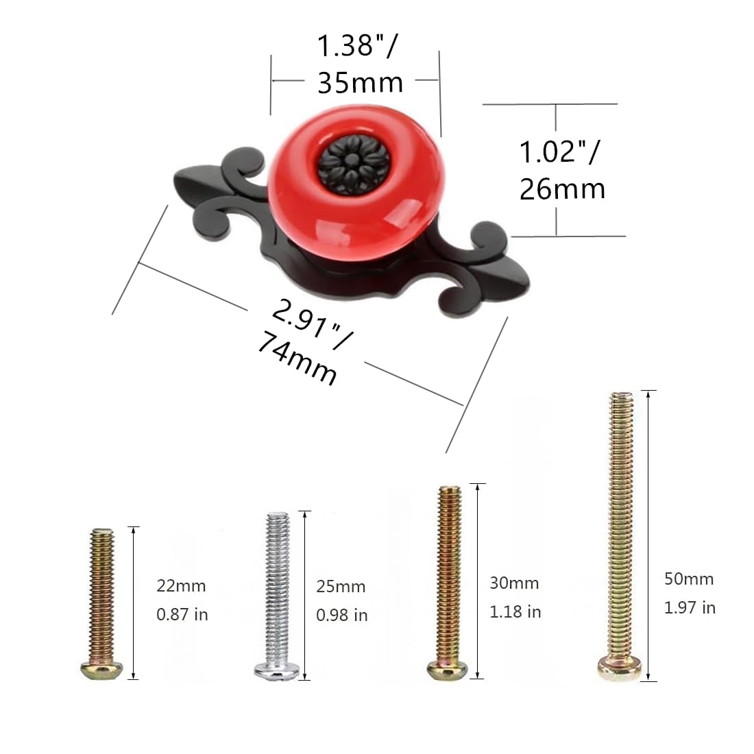 MayGreeny 8Pcs Vintage Ceramic Cabinet Knobs Handles Pulls for Kitchen Cabinets Cupboard Bathroom Dresser Wardrobe Closet Decoration Pulls (Red-Black) - Image 2