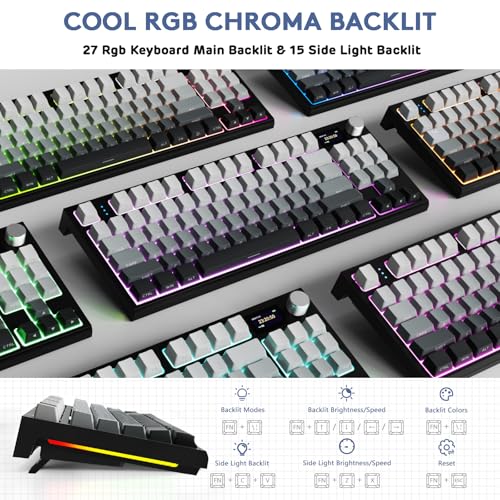 Image of ATTACK SHARK RK86 RGB 75% Wireless Gasket Mechanical Keyboard,3-Mode Bluetooth5.0 /2.4G /USB-C 82 Keys Hot Swappable Gaming Keyboard Side Print Keycaps,4000 mAH Battery w /Knob & Display,Linear Switches