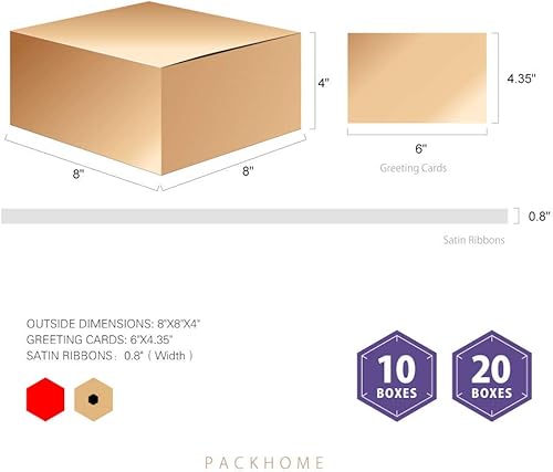 Miniatura 6 de PACKHOME 10 cajas de regalo doradas de 8 x 8 x 4 pulgadas, cajas de dama de honor, cajas de regalo de papel con tapas para regalos, manualidades,