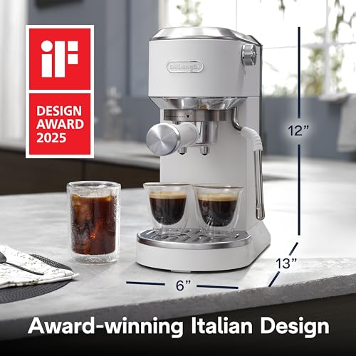 De'Longhi Dedica Duo Compact Espresso Machine - Cold Brew Coffee Maker with Milk Frother Wand- for Espresso, Hot & Iced Coffee, Cappuccinos, Lattes & Home Barista Brewing, Vanilla