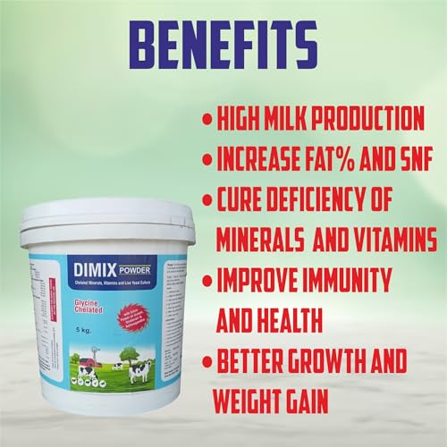 Image of Dimix Mineral Mixture Powder Bucket Pack | Essential Minerals for Cattle, Buffalo, Goat & Poultry | Boosts Milk Yield, Fertility & Immunity (5kg)