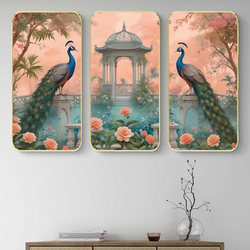 Image of Livin'luxe Set of 3 couple Peacock modern art Boho painting Premium Framed Laminated Wall paintings for living room, bedroom, home decoration, wall decoration 20 inch x 30 inch SP-33