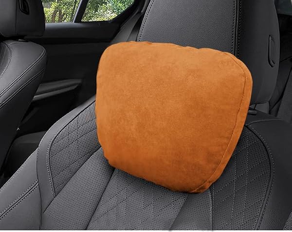 POKSRI 2pcs Car Neck Pillow for headrests,Support Drive Seats Head Cushion Pillows,Superfiber Suede,Plant-Based Polyester,Thickness & Height Adjustable,11.8x7.5,Inner Liner fillable(Orange Brown) by POKSRI - Used condition - Image 7