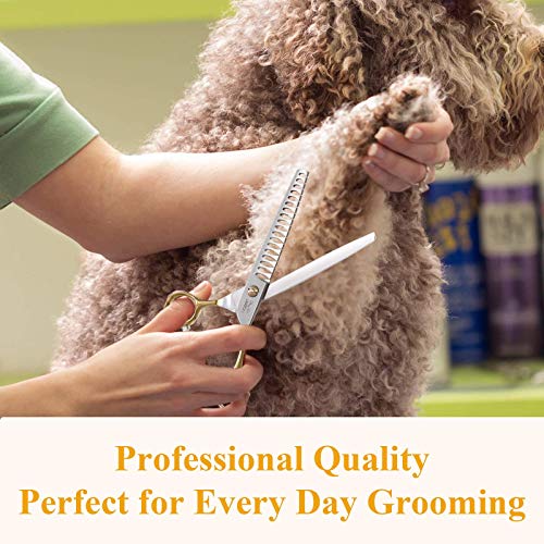Jason 7.5" 18-Teeth Chunkers Shears For Dogs Cats Grooming Texturizing Blending Thinning Scissor Pets Trimming Kit Sharp Gold Shear For Right Handed Groomers #TOP5
