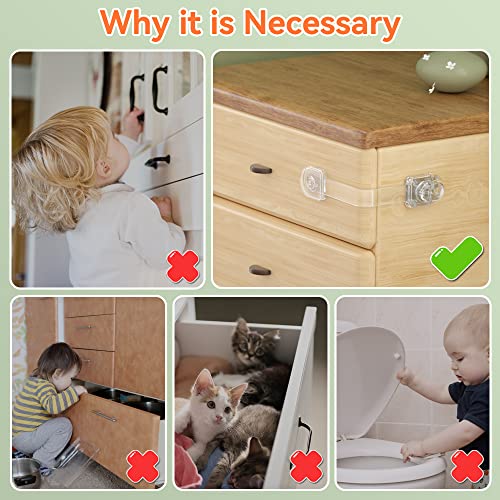 Safelon 4 Pcs Transparent Child Proof Cabinet Locks Baby Safety Drawer Strap Locks, Baby Security Multi-Function Lock For Drawers, Fridges, Toilets, Cupboards, Cabinets (Clear) #TOP1