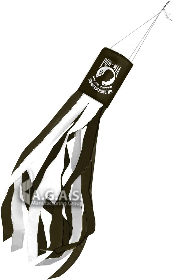 AGAS Pow Mia Flag Bunting Pleated Fan - Half Size 3x3 Ft Left Side - Printed Single Sided on 200D Nylon - Alternate Black and White Stripes Indoor/Outdoor Half Fan Banner - Canvas Header 2 Brass Grommets.