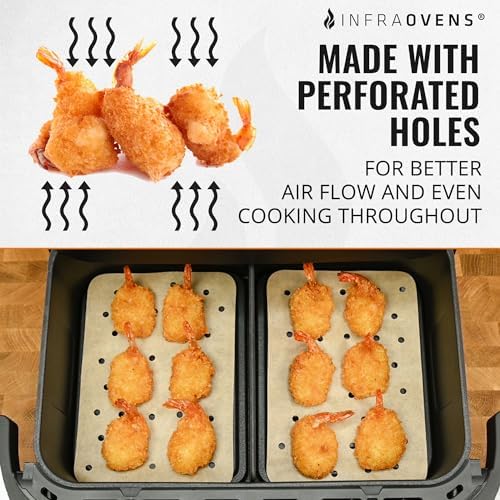 INFRAOVENS Air Fryer Parchment Paper for Ninja Foodi DZ071 6-in-1 DualZone FlexBasket & Divider Paper Liners for Dual Zone, 2 Double Basket, Unbleached Airfryer Accessories Sheets, Disposable Inserts - Thumbnail 2