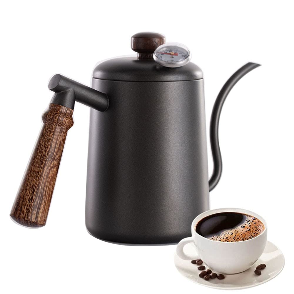 Bollitore a fischio Bollitore per Acqua a Collo di Cigno Nero Bollitore per tè e caffè a Goccia con Manico in Legno Bollitore in Acciaio ino