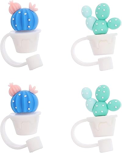 TEONEI Tapas de paja con forma de cactus, cubiertas de punta de pajilla, tapas de puntas de popote reutilizables para popotes de 7 a 0.315in, 4