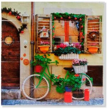 Tableau de village vintage en bois pour une déco de salon style campagne