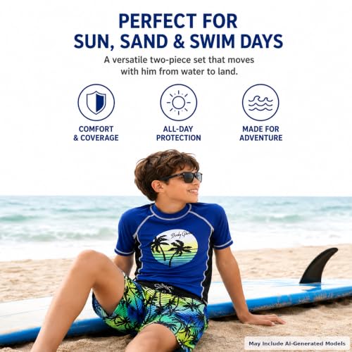 Image of Body Glove Boys Swim Set - 2 Piece Boys Swim Trunks with Rash Guard UV Protection Swimsuit Kids Bathing Suits (Sizes 4-12)