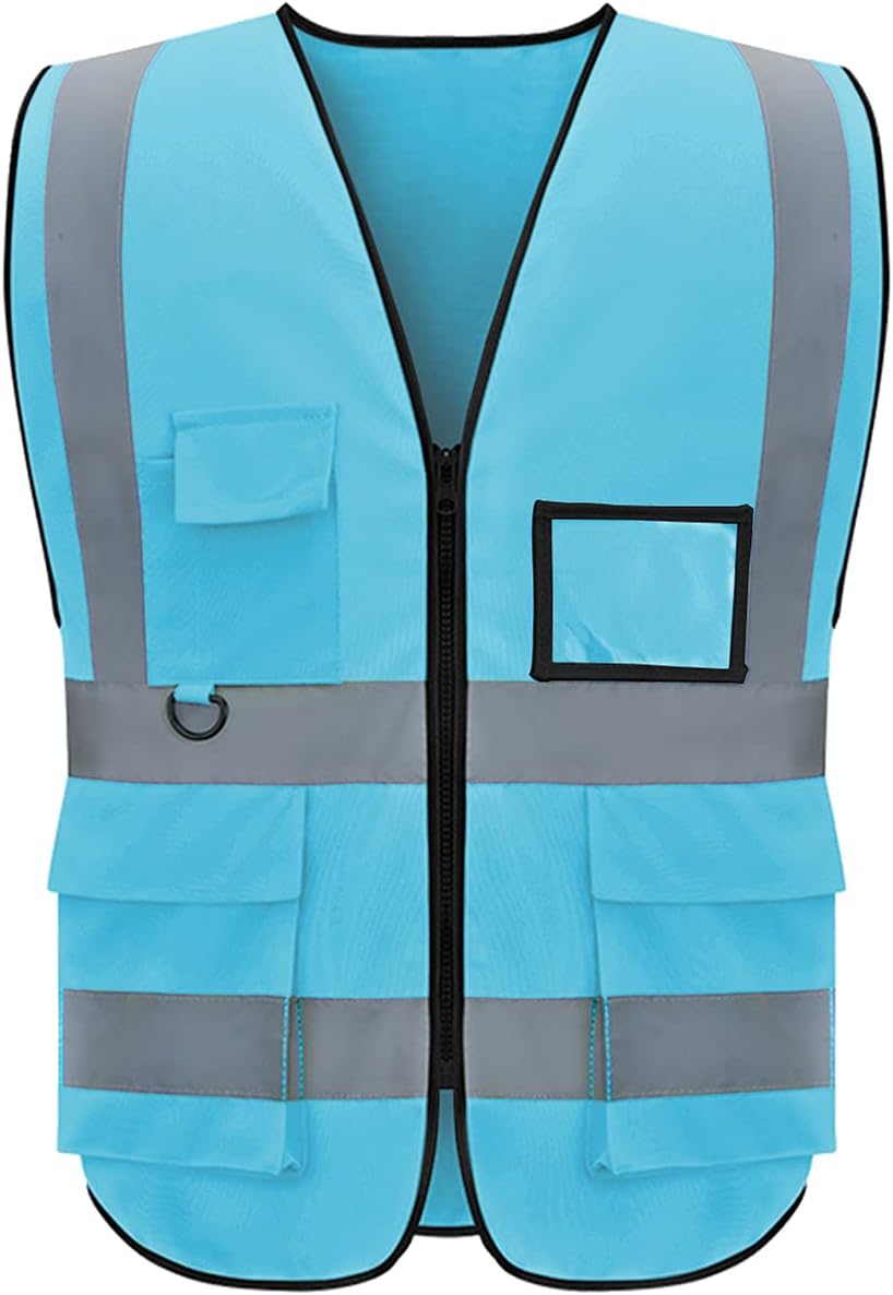 Reflective Vest Class 2 Safety Vests ANSI with 5 Pockets Zipper High Visibility Construction Uniform