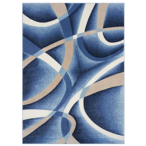 2305 Geometric Abstract Blue 8x10 Area Rugs for Living Room