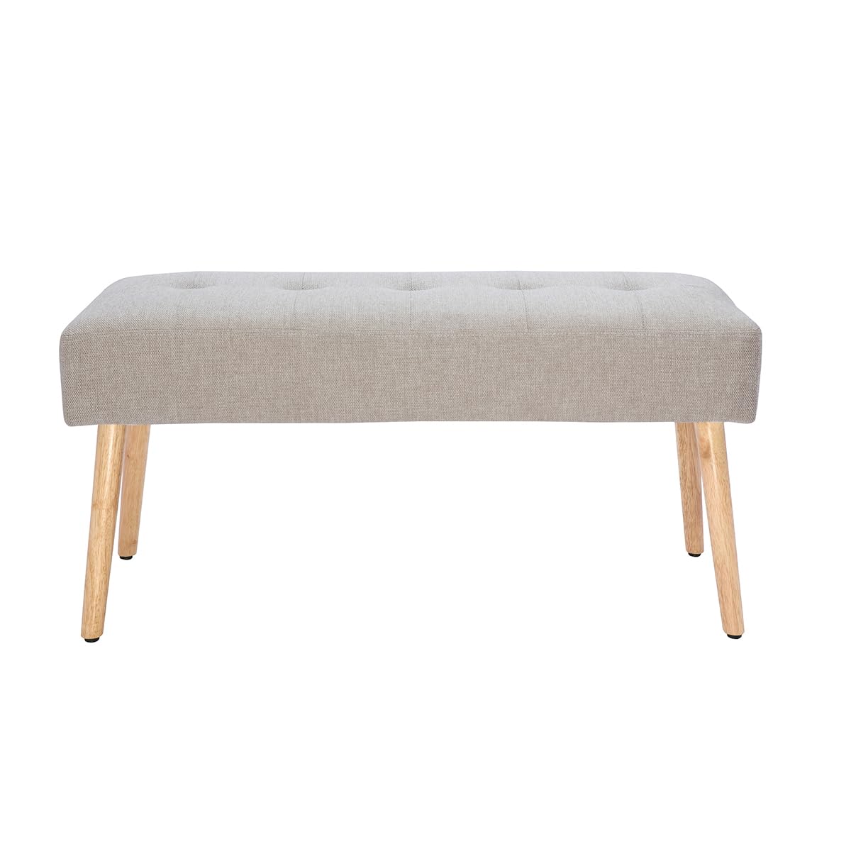 Miliboo Banc scandinave capitonné en Tissu Effet Velours texturé Beige et Bois Clair L96 cm GUESTA