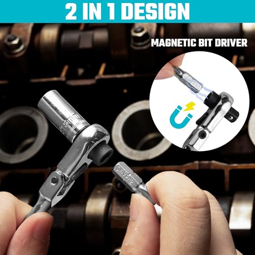 Image of DURATECH 33-Piece 1 /4 inch Drive Socket and Ratchet Set | 2 in 1 Flex Head Ratchet with Magnetic Bit Driver, CR-V Steel Sockets & Bits, Storage Case