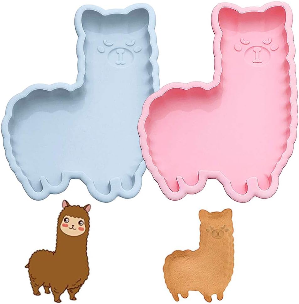 2pcs Moldes de Chocolate de Silicona, BKJJ Style Best Molde de Silicona para Pastel, Molde para Pastel, Forma de Alpaca de Bricolaje de Silicona Molde Making Molds Chocolate Molds Kit (Rosa/Azul)