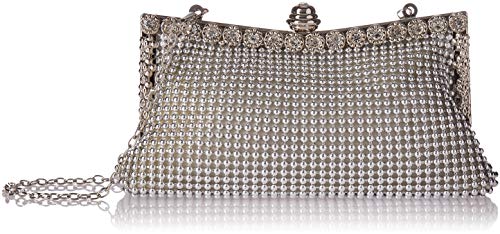 Kingluck Women's Aluminum Framed Clutch Bags Satin Inner Pearl Evening Bags (silver)