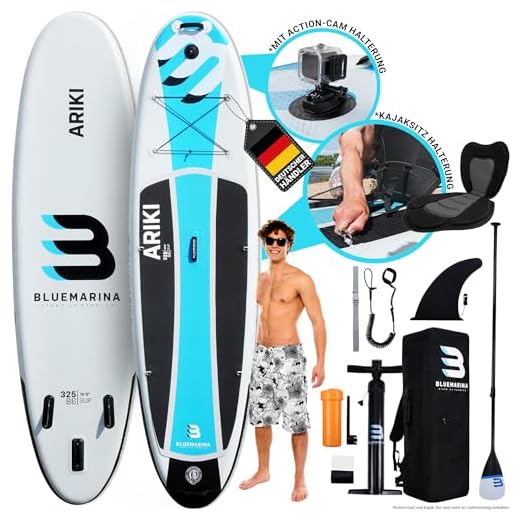 Bluemarina Stand Up Paddle Board aufblasbar Ariki | - 140 kg Tragkraft - Paddling Set - SUP Board - Surfbrett (Ariki 325x86x15cm)