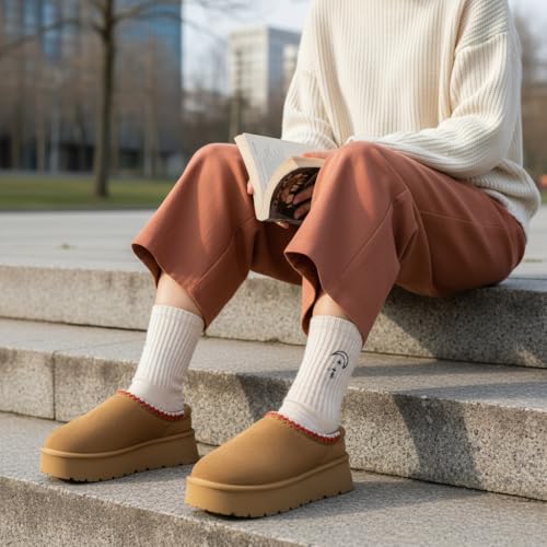 Image of CUSHIONAIRE Kabuki Platform Boots Genuine Suede Fuzzy Mule Slippers for Women with Memory Foam | Indoor /Outdoor Womens Slippers | Wide Widths Available