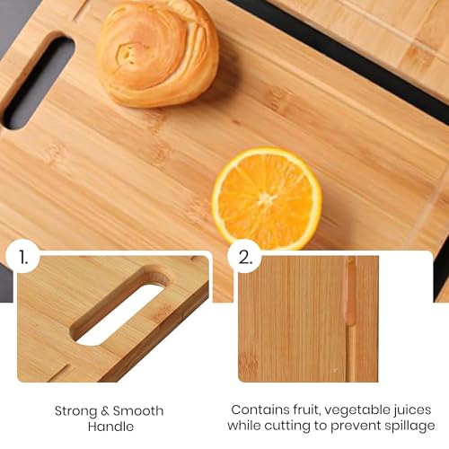 Image of Yellow Weaves Large Bamboo Wood Chopping Board (24 x 34 CM, 2.0 CM Thickness) Cutting Board with Juice Groove for Vegetables, Fruits, for Kitchen Use, Eco Friendly, BPA Free, Anti Microbial