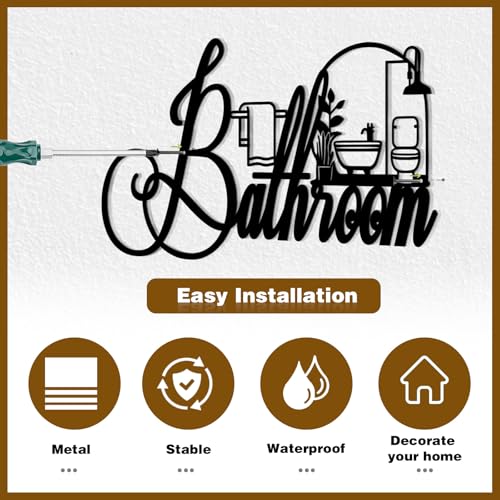Decoración de Pared de Baño en Metal Negro FengPingZi, Cartel Divertido para Baño Estilo Granja, Arte de Baño Moderno (15 x 8.6 pulg) miniatura 5