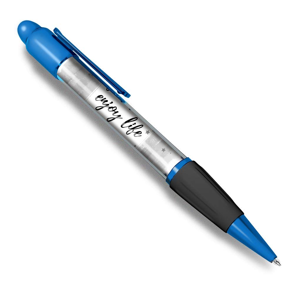 1 x Blue Ballpoint Pen (Black Ink) - Feel Love Enjoy Life Positive Thinking #41396