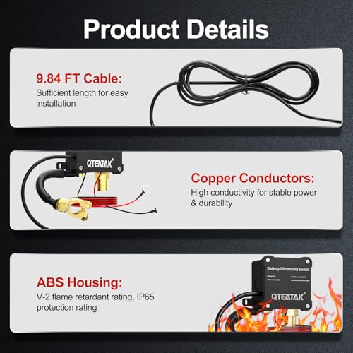 Image of 12V 250A Battery Disconnect Switch Kill Switch | 15A 250VAC ON /Off Toggle Switch with Panel for Car Truck RV, 9.84 FT Cable, to Prevent Battery Drain, Pre-Wired